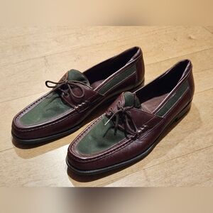E.T. Wright Arch Prererver Boat Shoes 10.5 B Brown Leather/Green Canvas Vintage